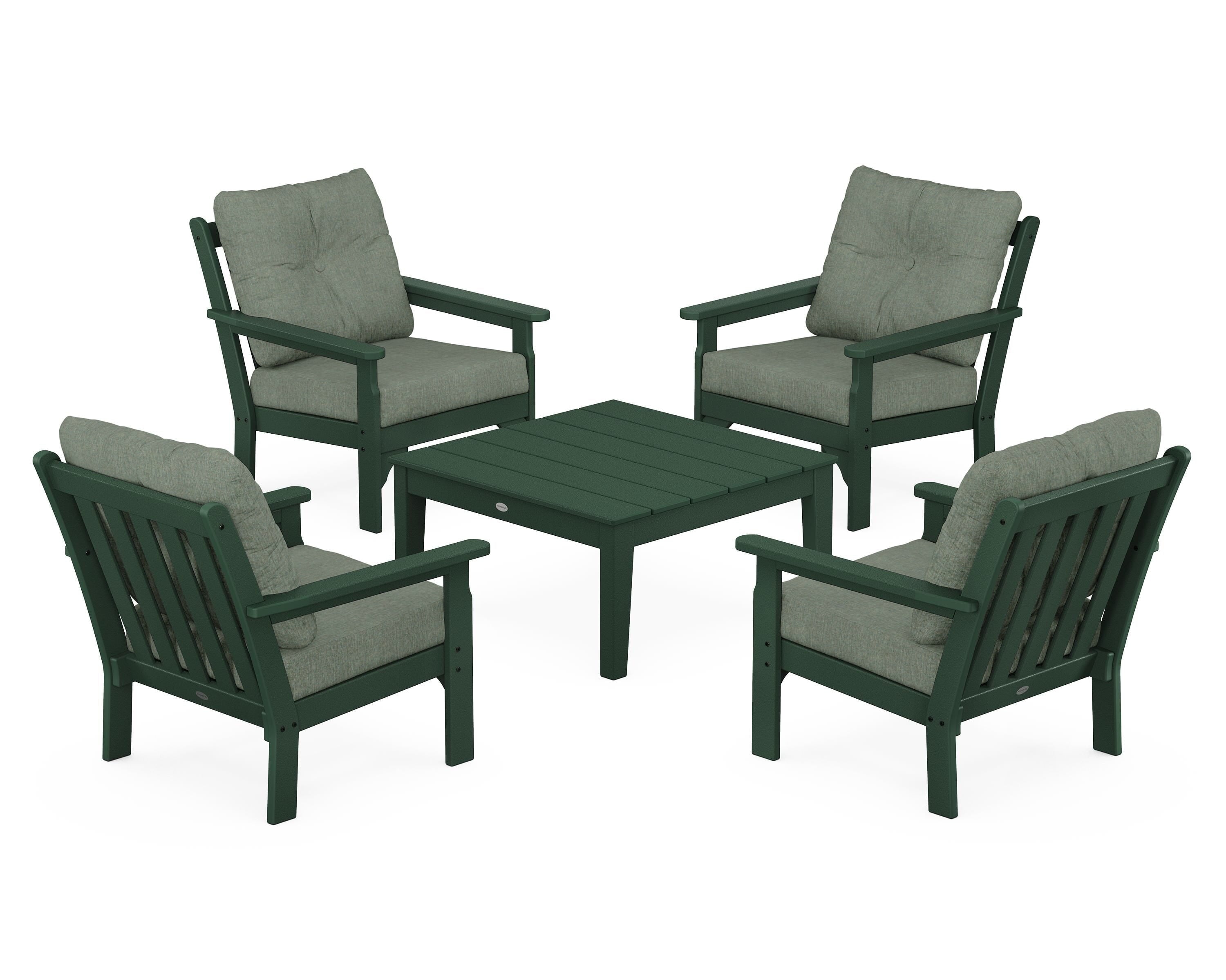 POLYWOOD® Vineyard 5-Piece Deep Seating Conversation Set in Green / Cast Sage