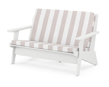 POLYWOOD® Riviera Modern Lounge Loveseat in White / Cabana Stripe Dune Burlap