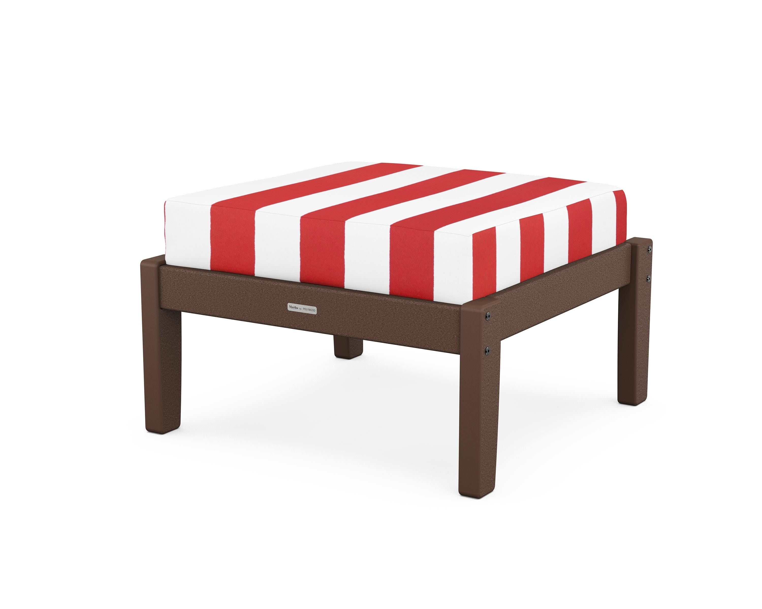 Martha Stewart by POLYWOOD® Chinoiserie Deep Seating Ottoman in Mahogany / Cabana Stripe Crimson
