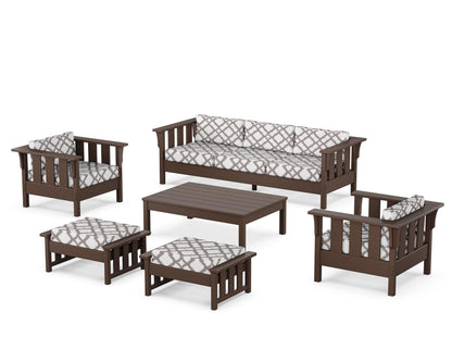 Martha Stewart by POLYWOOD® Acadia 6-Piece Lounge Sofa Set in Mahogany / Trellis Grey Mist