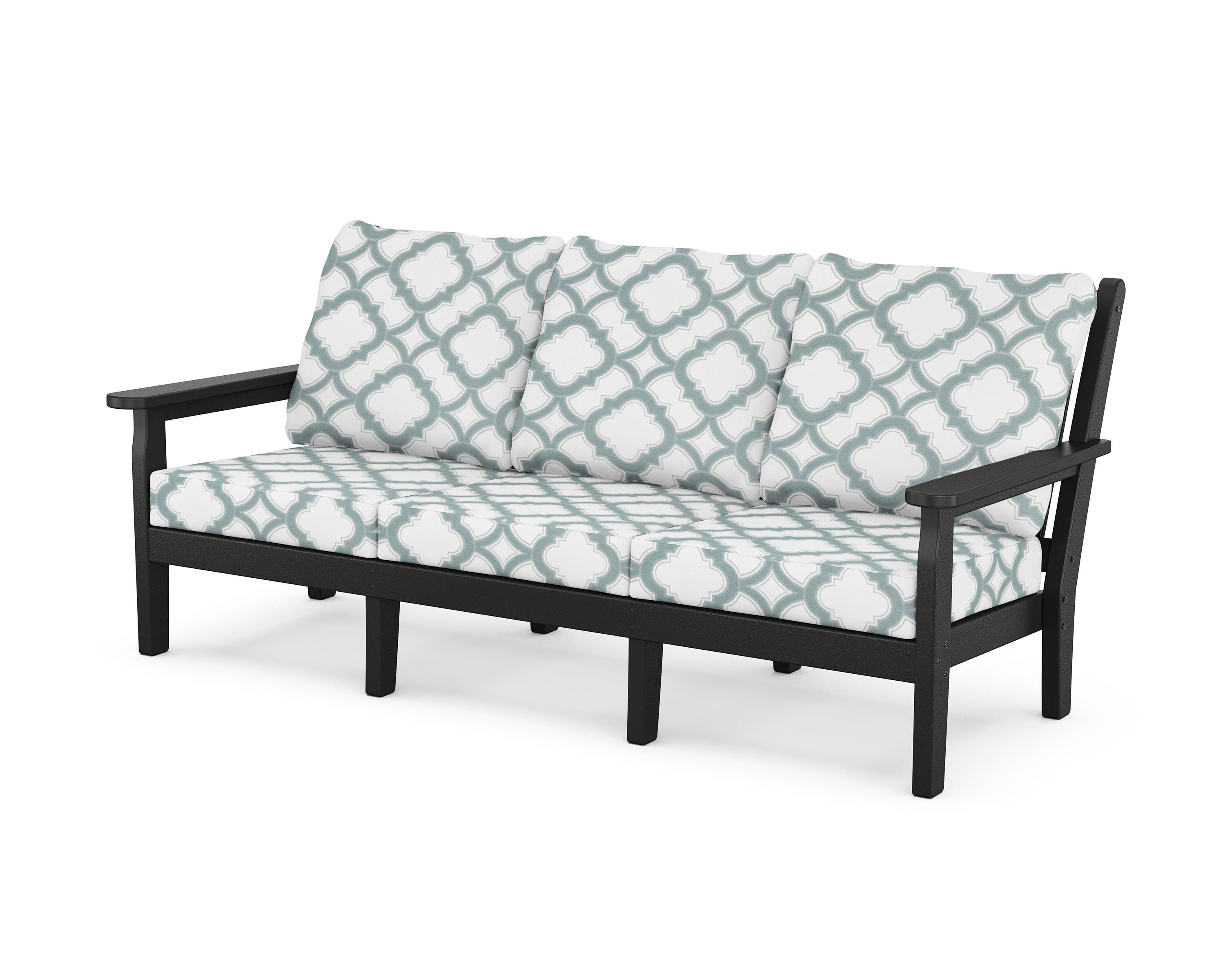 POLYWOOD® Chippendale Deep Seating Sofa in Black / Trellis Glacier Spa