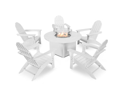 POLYWOOD® Vineyard Adirondack 6-Piece Chat Set with Fire Pit Table in White