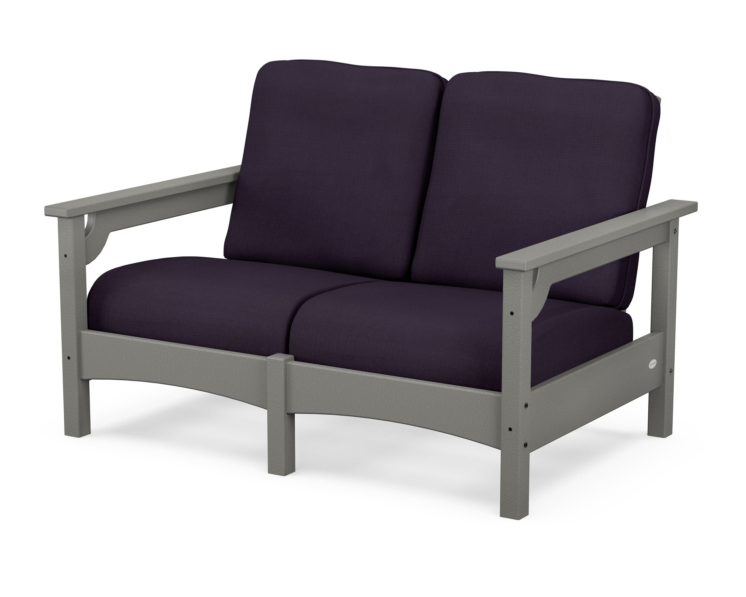 POLYWOOD® Club Loveseat in Slate Grey / Navy Linen