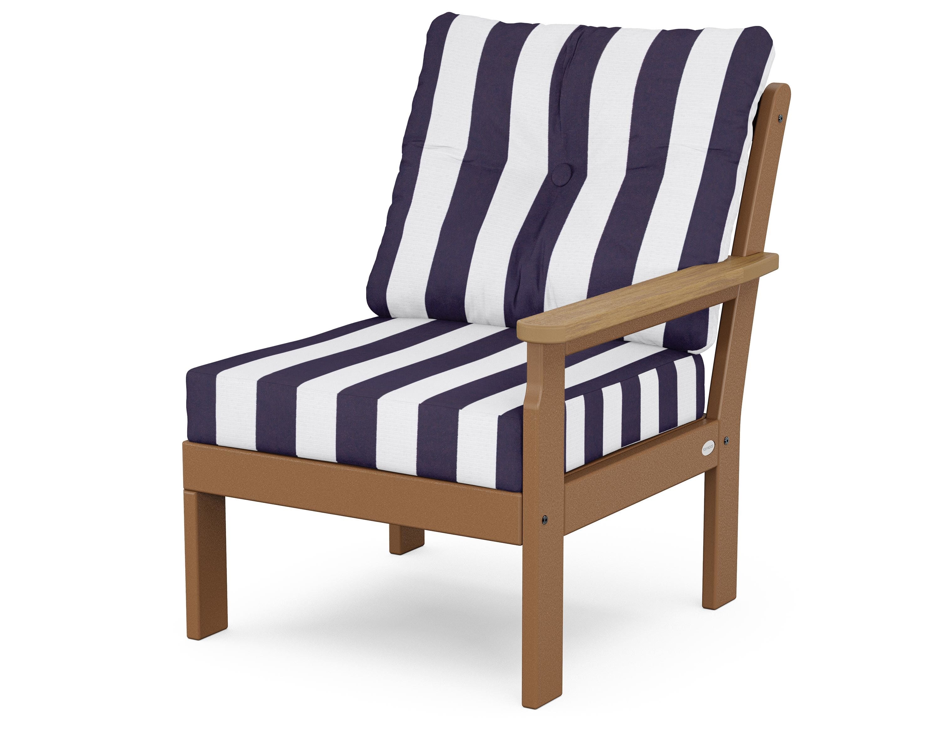 POLYWOOD® Vineyard Modular Right Arm Chair in Teak / Natural / Cabana Stripe Navy
