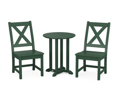 POLYWOOD® Braxton Side Chair 3-Piece Round Bistro Dining Set in Green