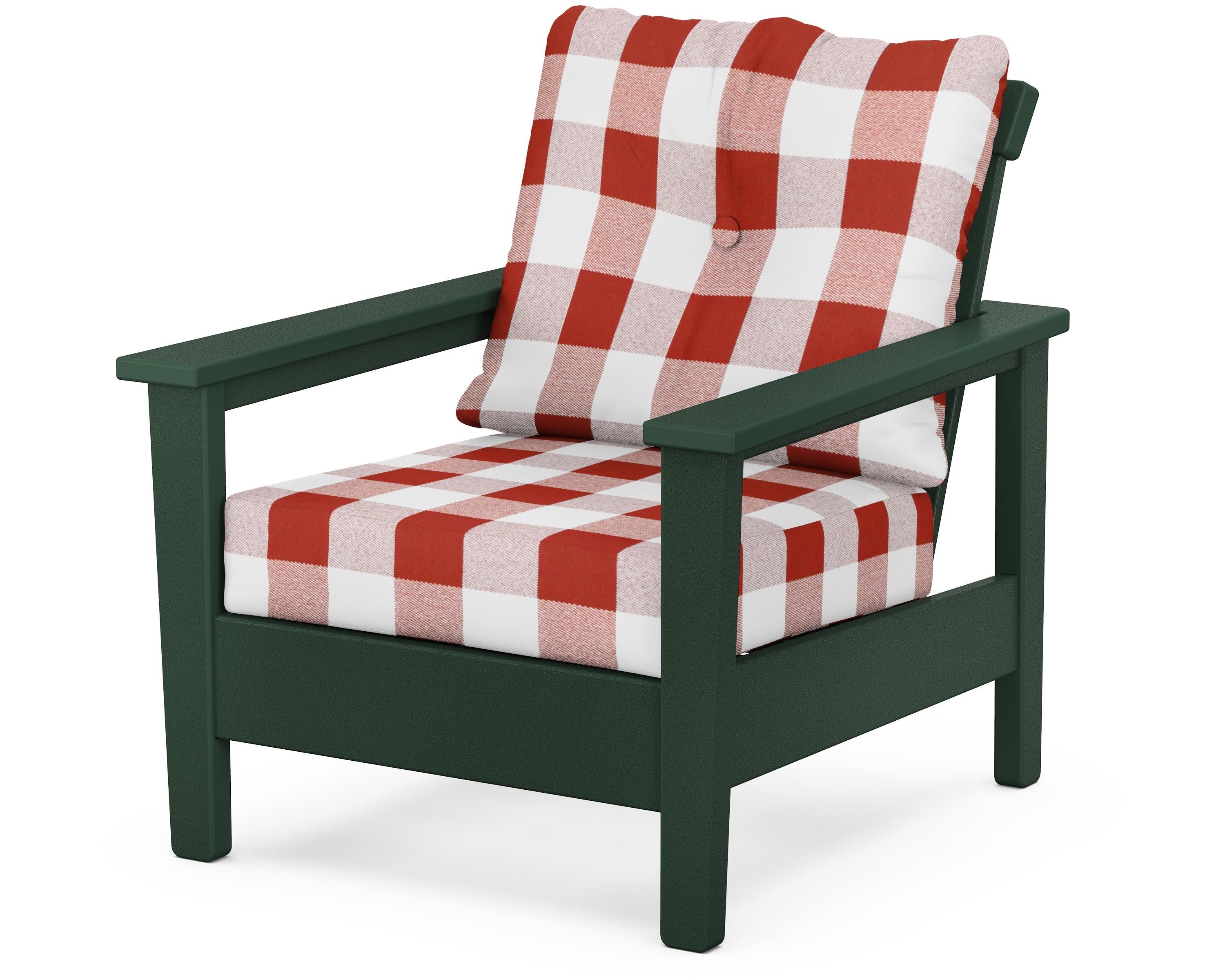 POLYWOOD® Prescott Deep Seating Chair in Green / Buffalo Plaid Crimson