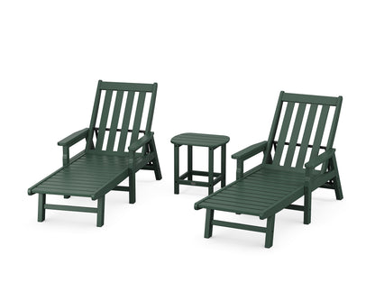 POLYWOOD® Vineyard 3-Piece Chaise with Arms Set in Green