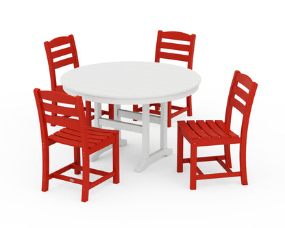 POLYWOOD® La Casa Café Side Chair 5-Piece Round Farmhouse Dining Set in Sunset Red / White