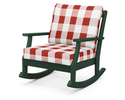 POLYWOOD® Braxton Deep Seating Rocking Chair in Green / Buffalo Plaid Crimson