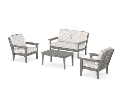 Country Living Cottage 4-Piece Deep Seating Set with Loveseat in Slate Grey / Trellis Dune Burlap
