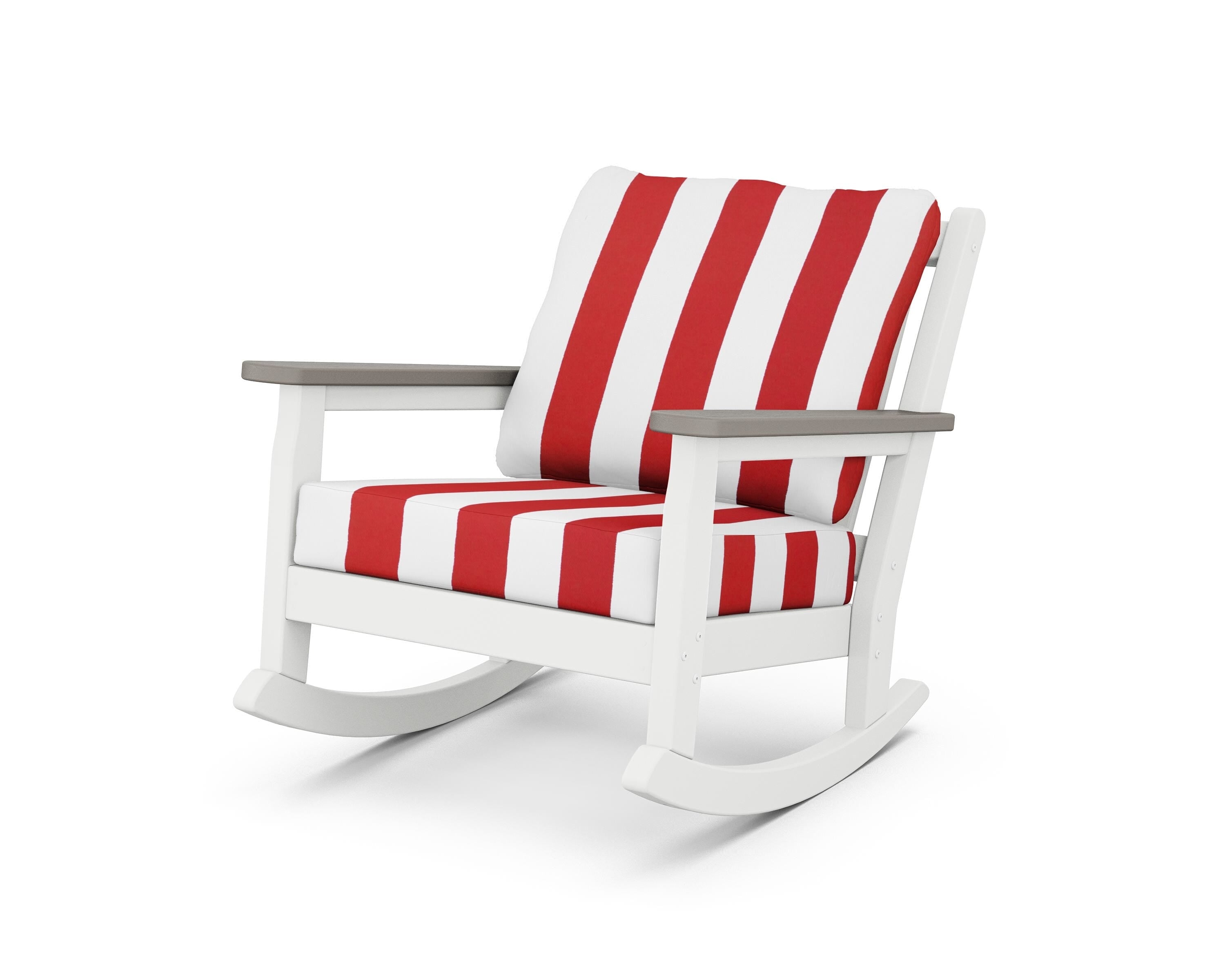 POLYWOOD® Chippendale Deep Seating Rocking Chair in White / Driftwood / Cabana Stripe Crimson