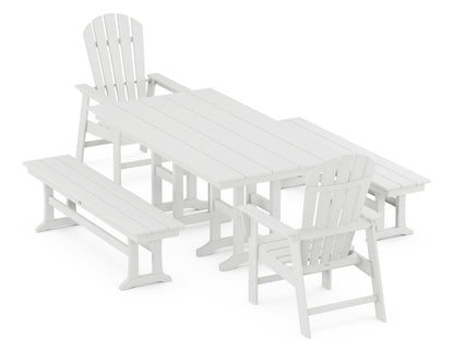 POLYWOOD® South Beach 5-Piece Farmhouse Dining Set with Benches in White