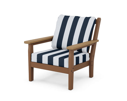 POLYWOOD® Chippendale Deep Seating Chair in Teak / Natural / Cabana Stripe Marine Indigo