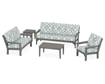 POLYWOOD® Vineyard 5 Piece Deep Seating Set in Slate Grey / Trellis Glacier Spa