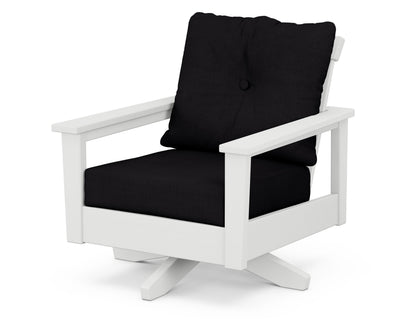 POLYWOOD® Prescott Deep Seating Swivel Chair in White / Midnight Linen