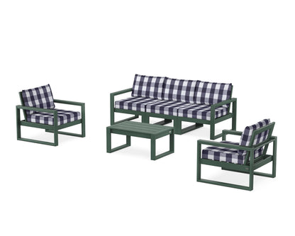 POLYWOOD® EDGE Sectional 4-Piece Deep Seating Set with Sofa in Green / Buffalo Plaid Navy