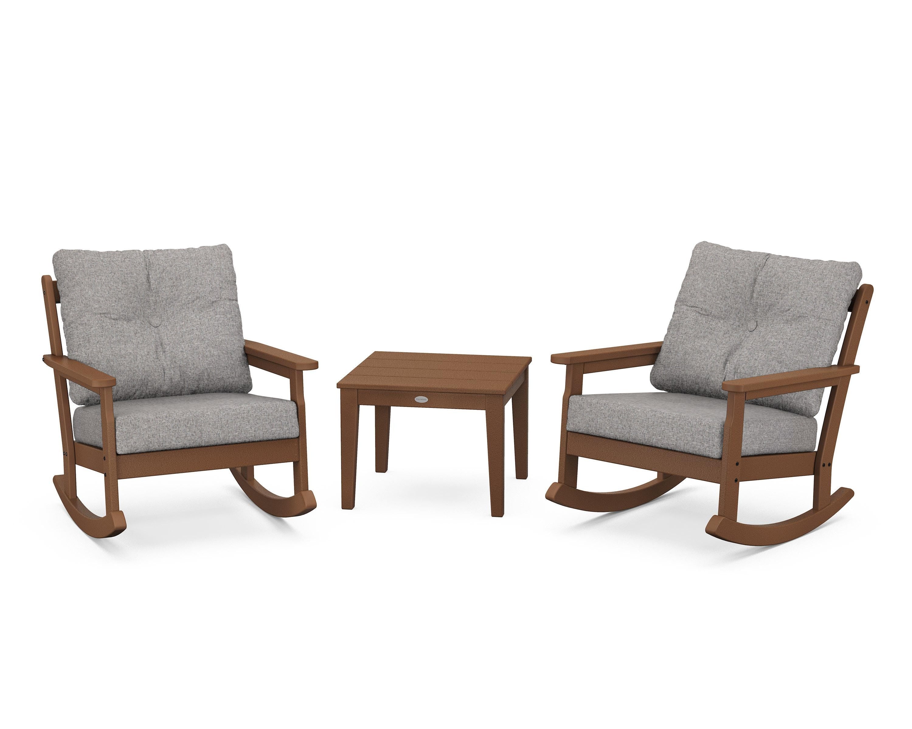 POLYWOOD® Vineyard 3-Piece Deep Seating Rocker Set in Teak / Grey Mist