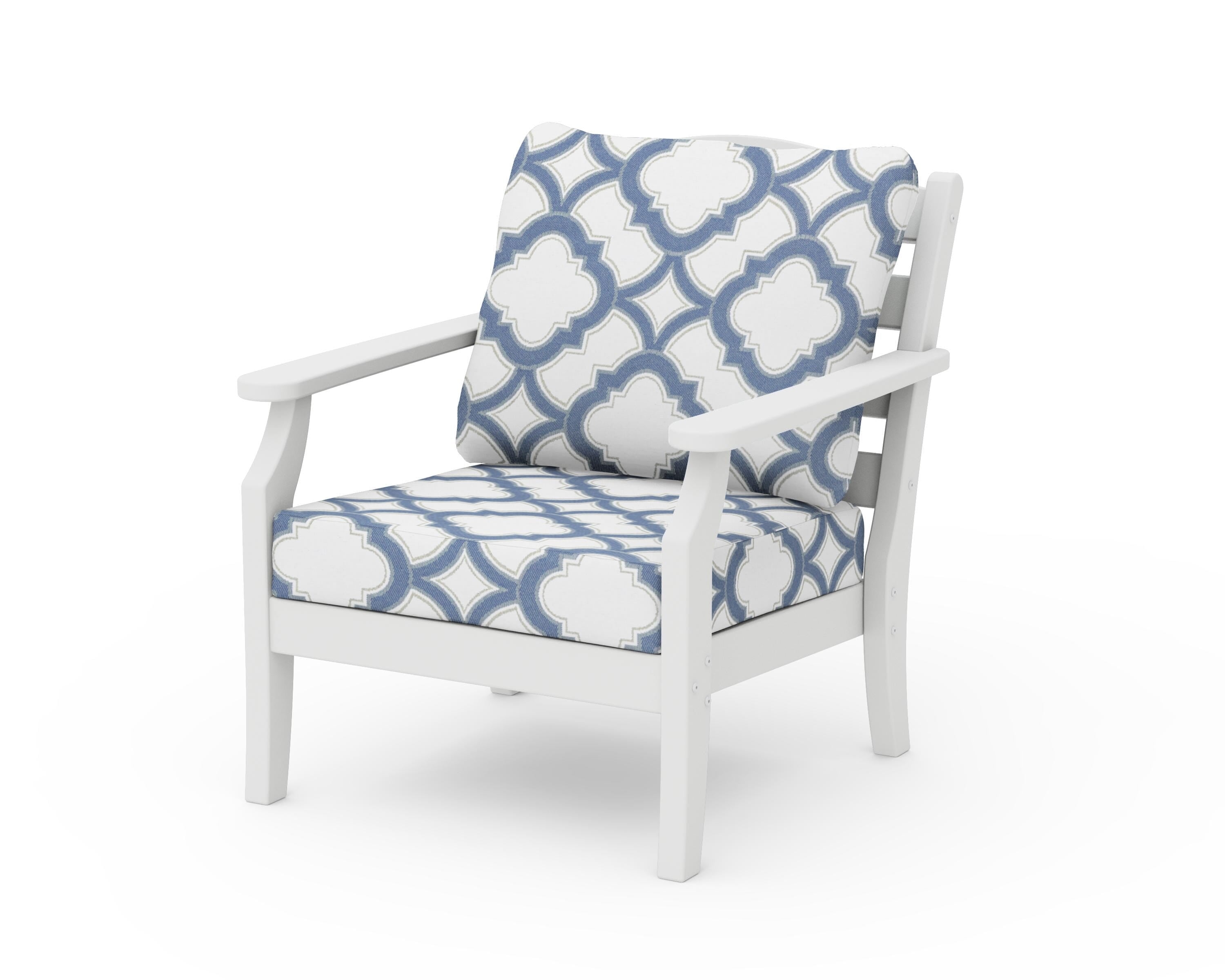 Draper James™ by  POLYWOOD® Savannah Deep Seating Chair in White / Trellis Sky Blue