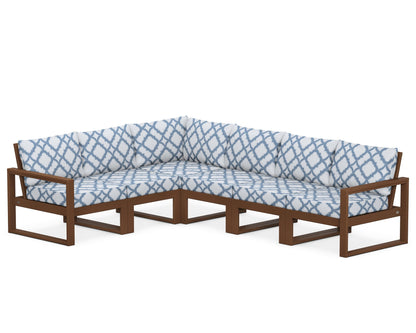 POLYWOOD® EDGE 6-Piece Modular Deep Seating Set in Teak / Trellis Sky Blue