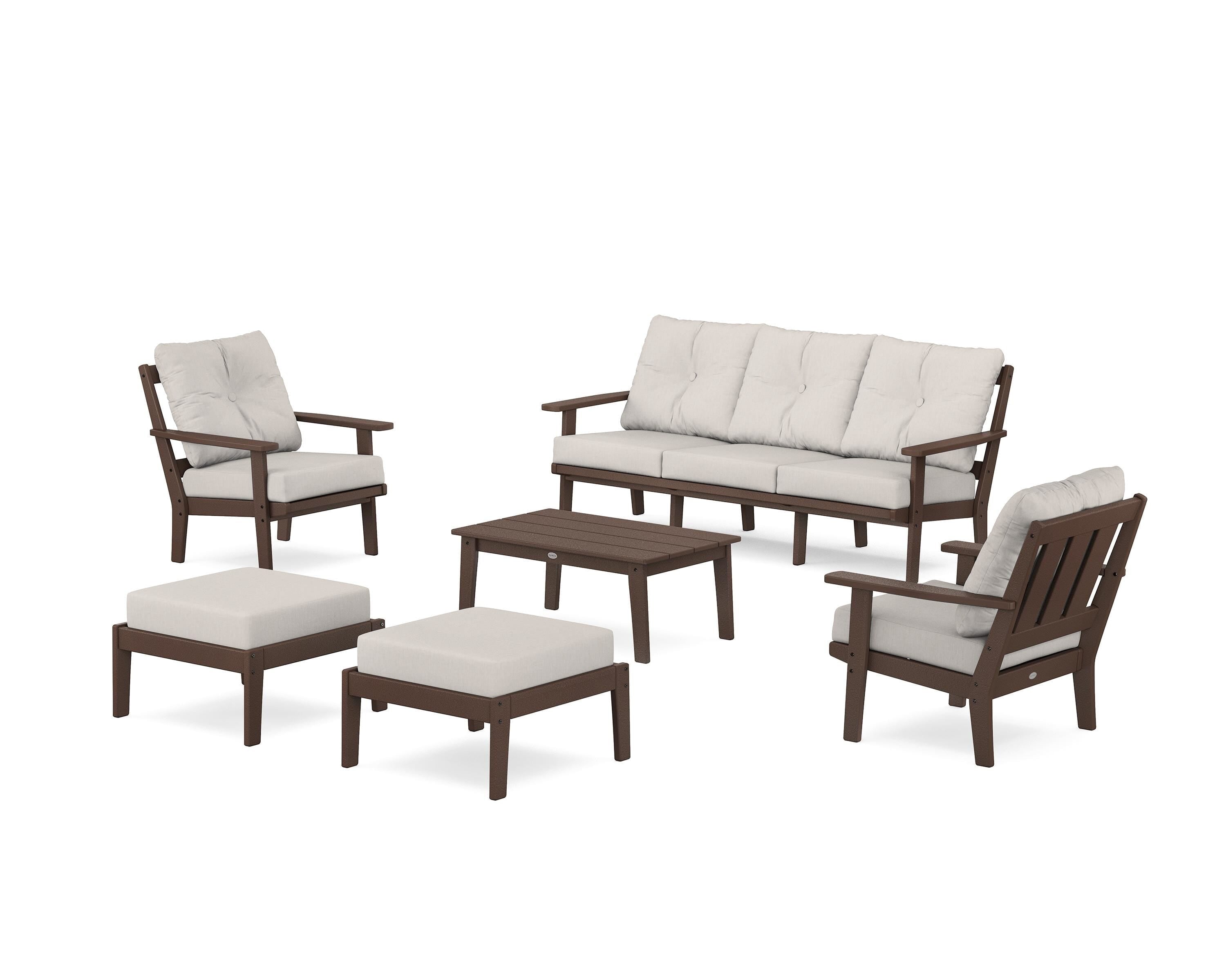 POLYWOOD® Oxford 6-Piece Lounge Sofa Set in Mahogany / Cast Ash