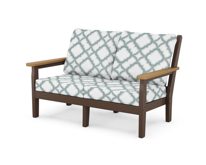 POLYWOOD® Chippendale Deep Seating Loveseat in Mahogany / Natural / Trellis Glacier Spa