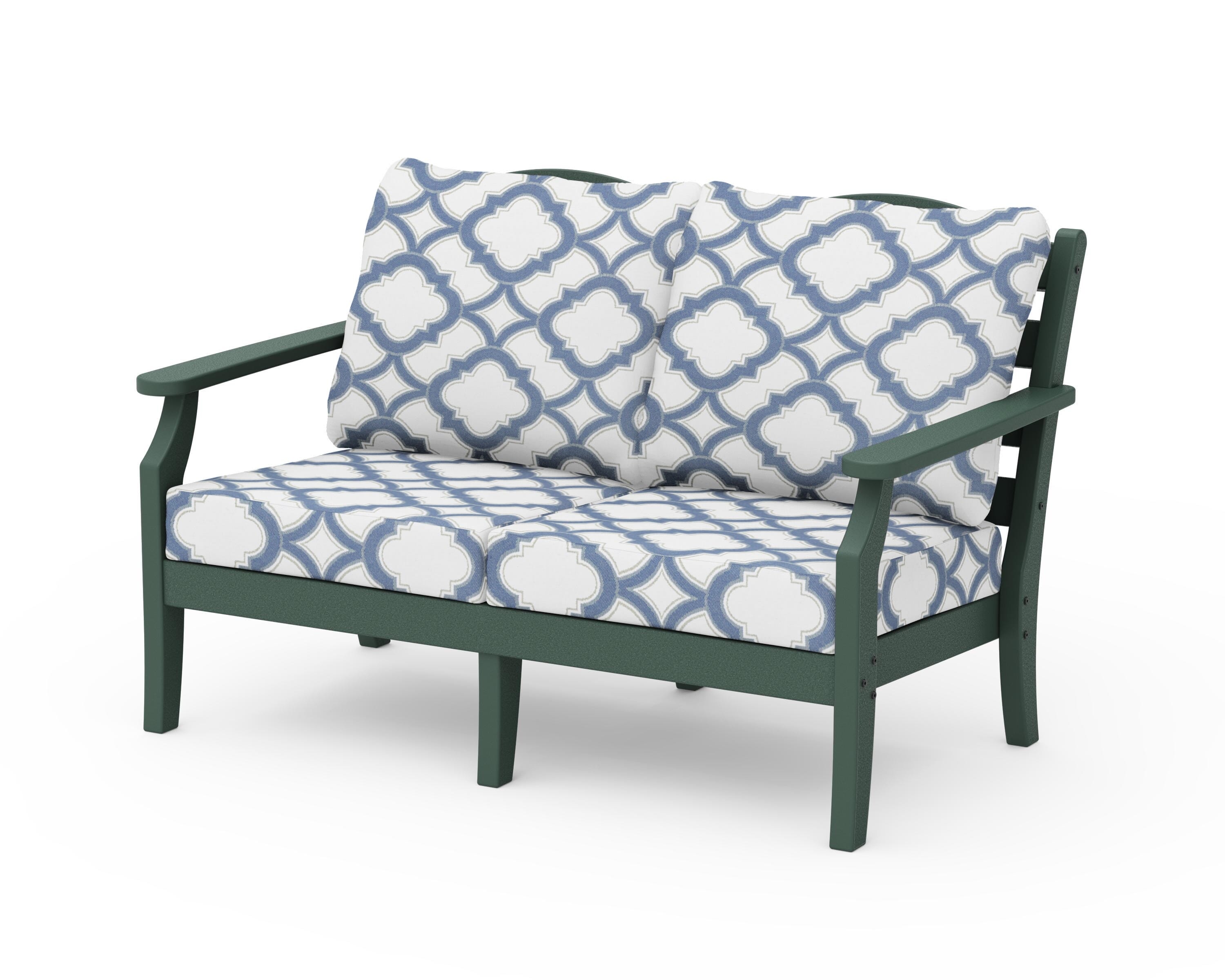 Draper James™ by  POLYWOOD® Savannah Deep Seating Loveseat in Green / Trellis Sky Blue