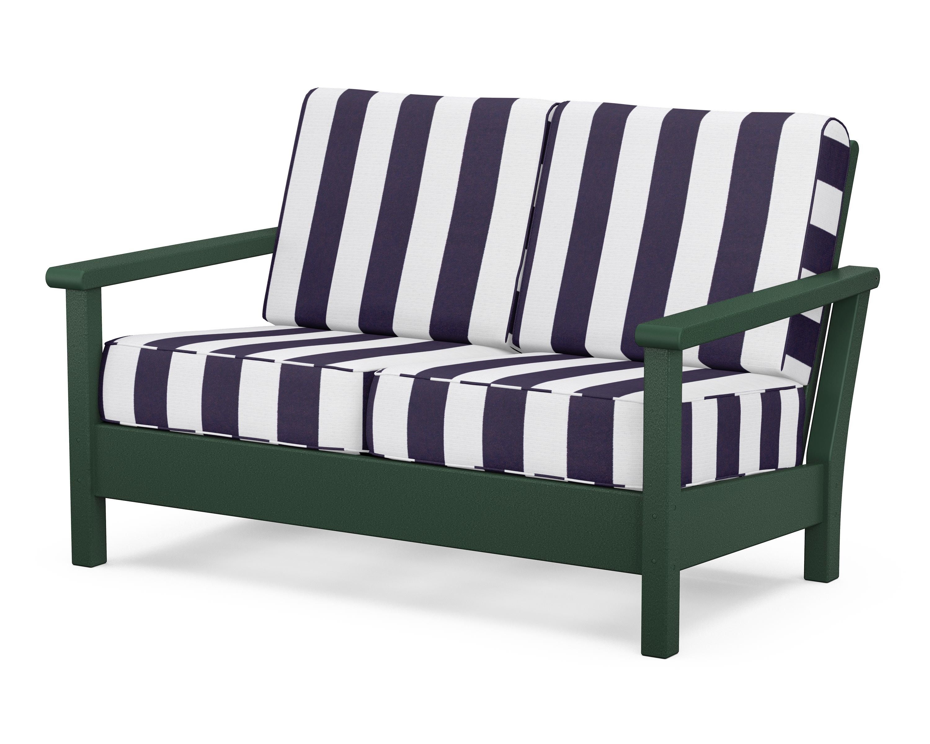 POLYWOOD® Harbour Deep Seating Loveseat in Green / Cabana Stripe Navy