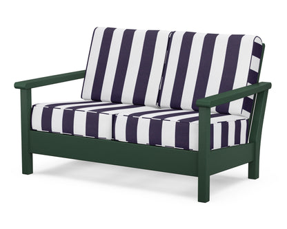 POLYWOOD® Harbour Deep Seating Loveseat in Green / Cabana Stripe Navy