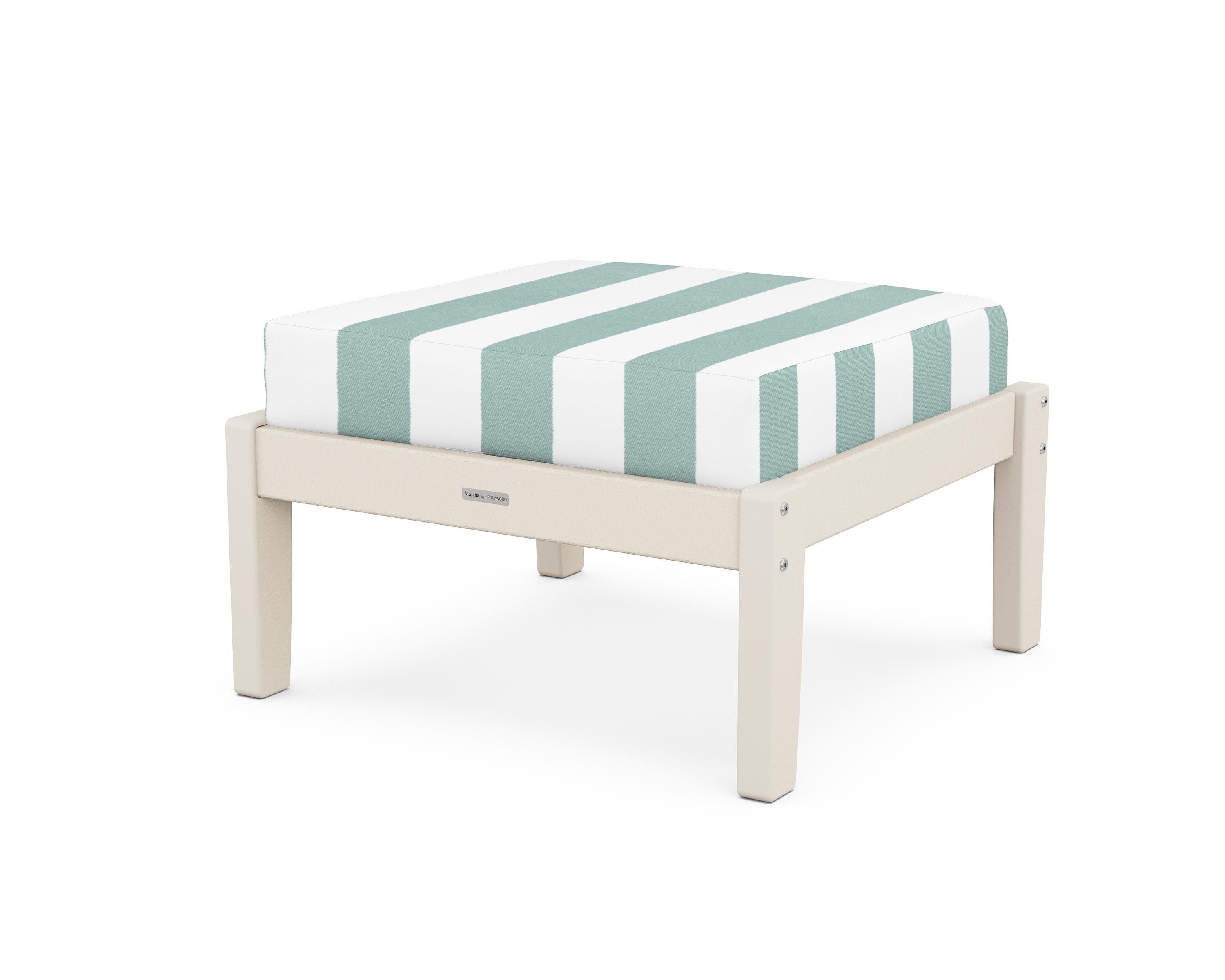 Martha Stewart by POLYWOOD® Chinoiserie Deep Seating Ottoman in Sand / Cabana Stripe Glacier Spa
