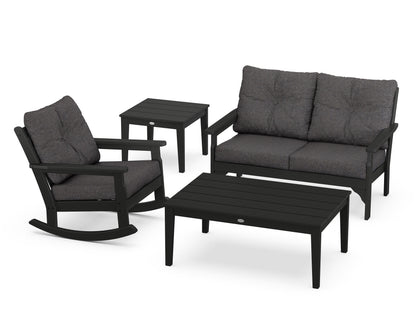 POLYWOOD® Vineyard 4-Piece Deep Seating Rocker Set in Black / Ash Charcoal