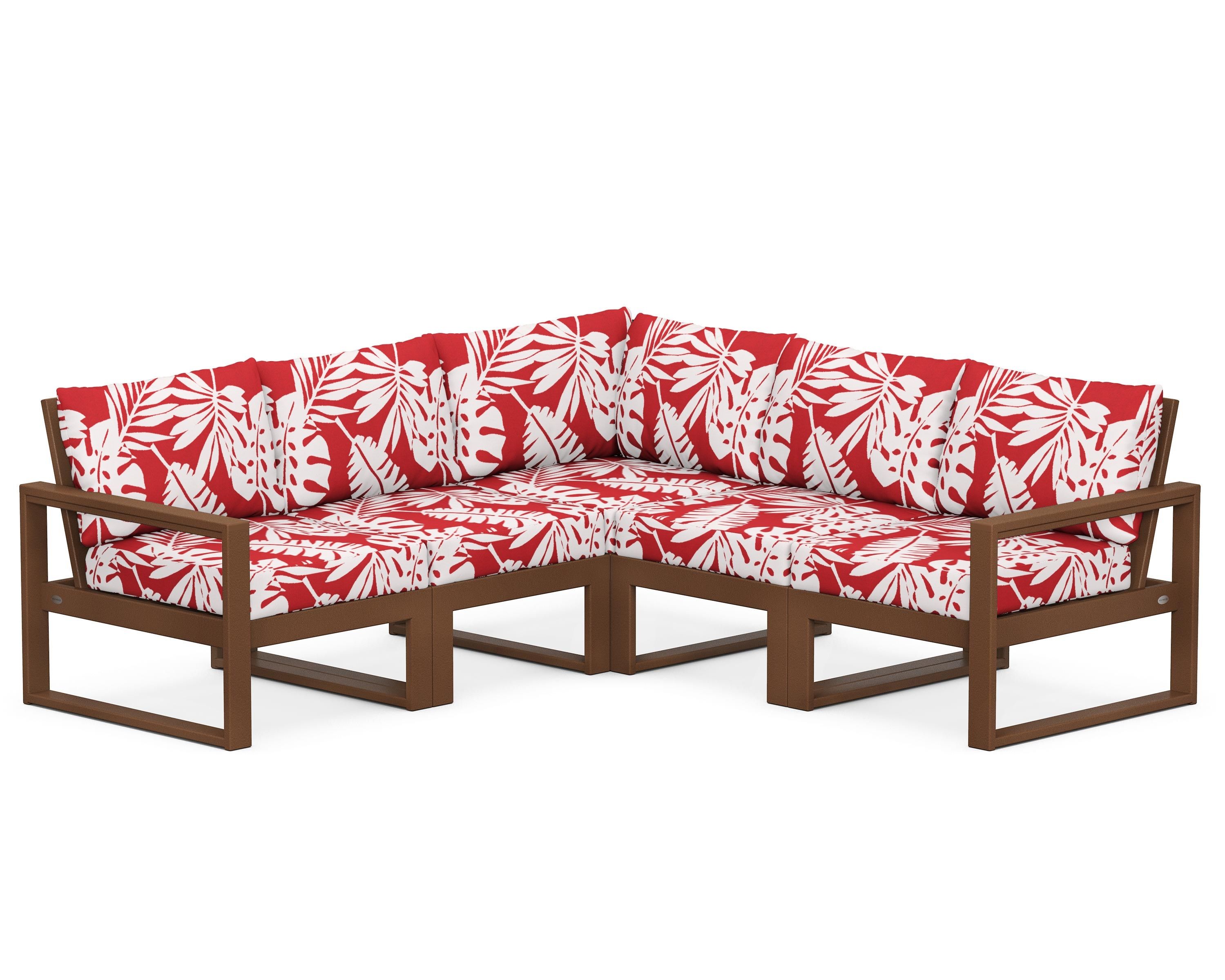 POLYWOOD® EDGE 5-Piece Modular Deep Seating Set in Teak / Leaf Crimson
