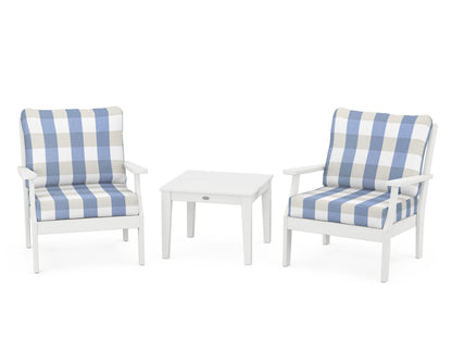 POLYWOOD® Braxton 3-Piece Deep Seating Set in White / Buffalo Plaid Sky Blue