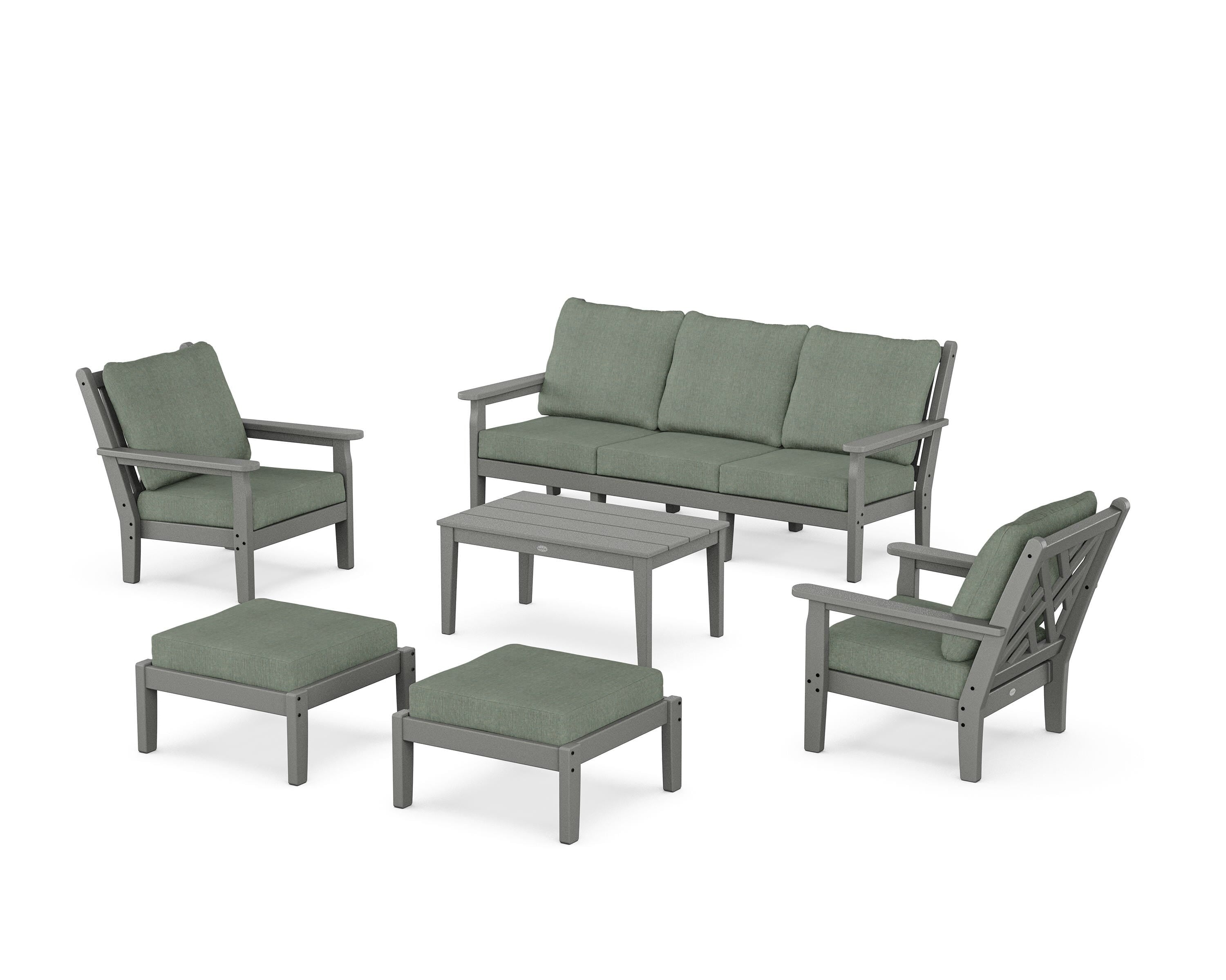 POLYWOOD® Chippendale 6-Piece Lounge Sofa Set in Slate Grey / Cast Sage