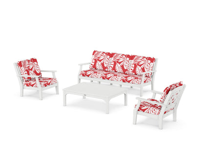 Martha Stewart by POLYWOOD® Chinoiserie 4-Piece Deep Seating Set with Sofa in White / Leaf Crimson
