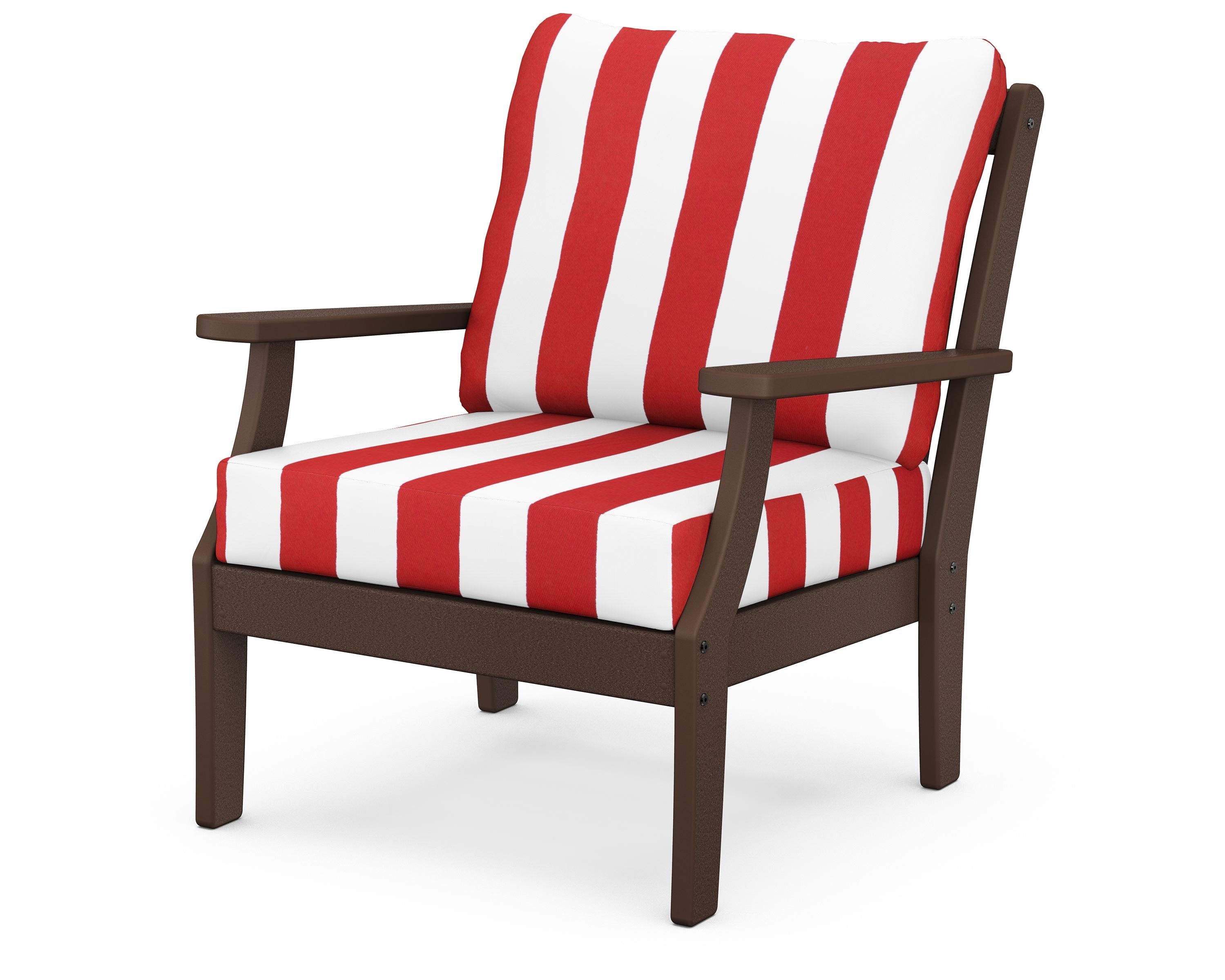 POLYWOOD® Braxton Deep Seating Chair in Mahogany / Cabana Stripe Crimson