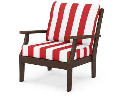 POLYWOOD® Braxton Deep Seating Chair in Mahogany / Cabana Stripe Crimson