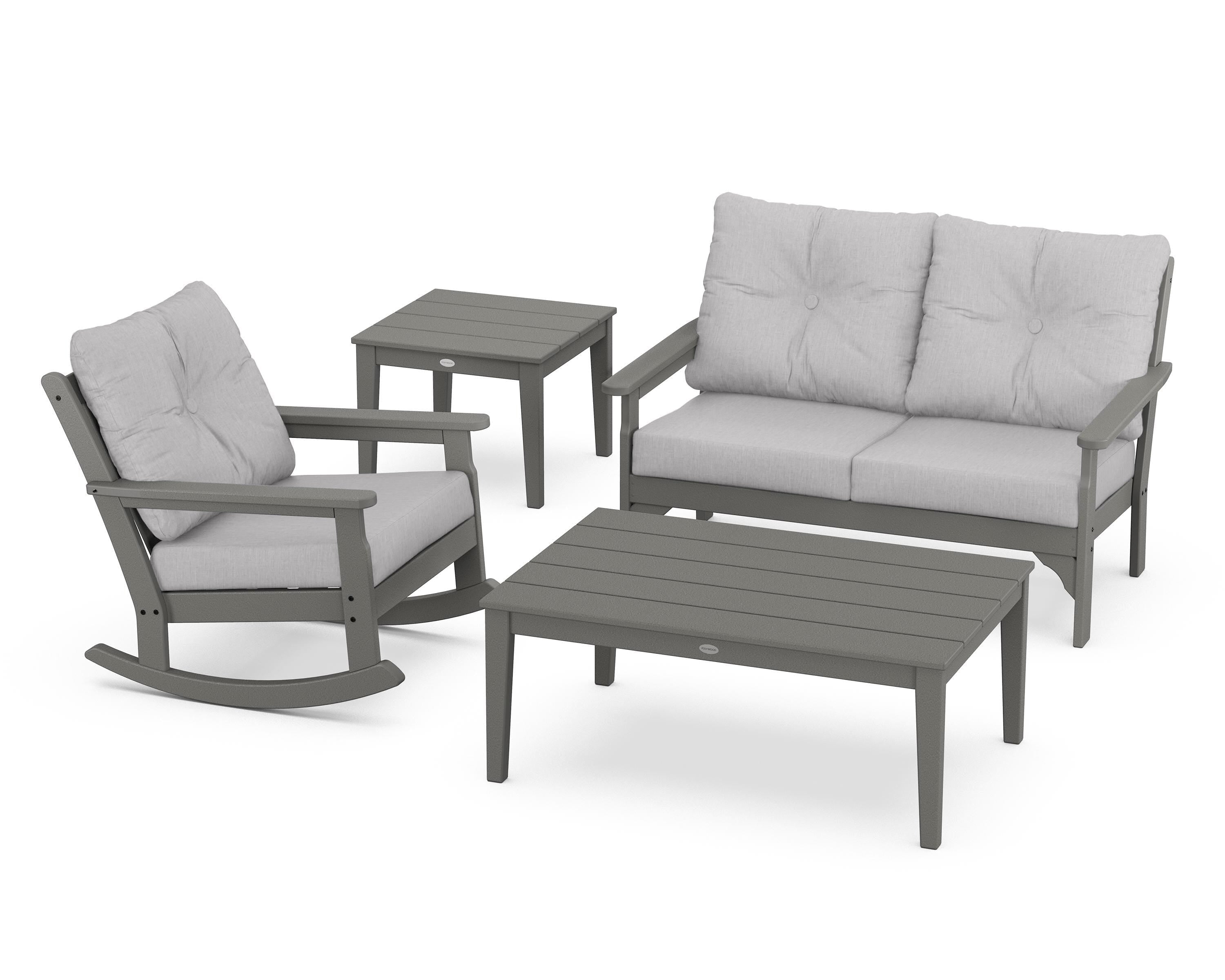 POLYWOOD® Vineyard 4-Piece Deep Seating Rocker Set in Slate Grey / Granite
