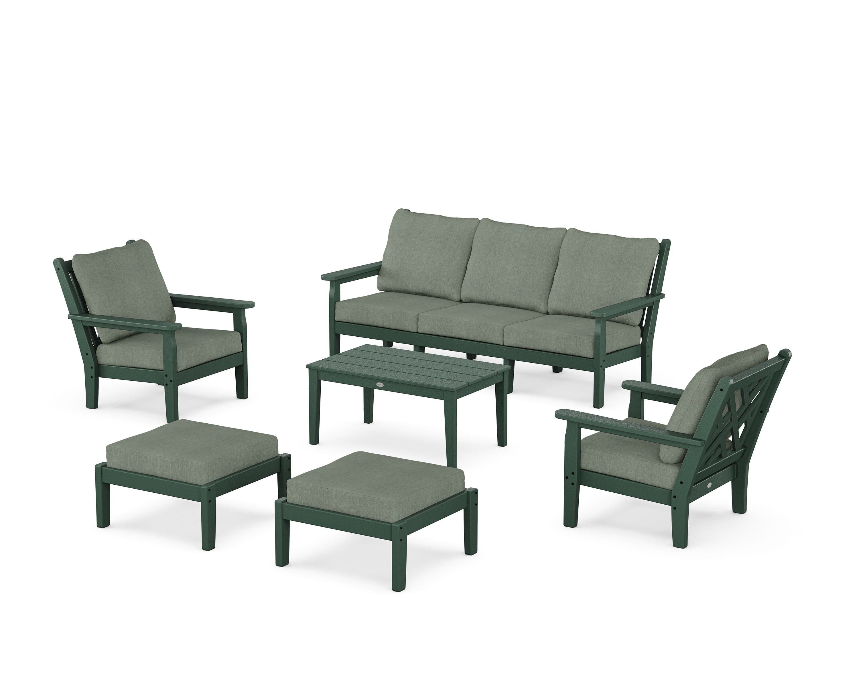 POLYWOOD® Chippendale 6-Piece Lounge Sofa Set in Green / Cast Sage