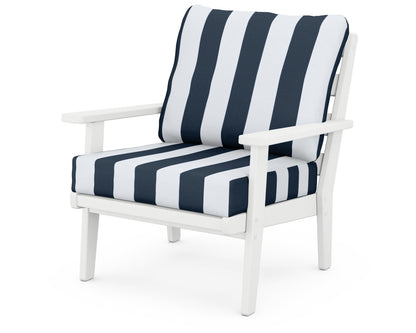 POLYWOOD® Grant Park Deep Seating Chair in White / Cabana Stripe Marine Indigo
