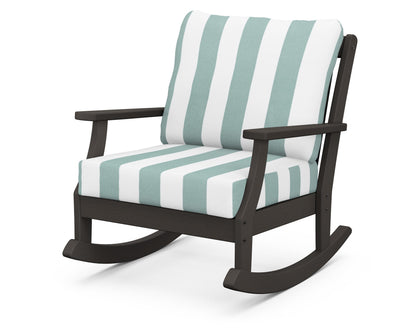 POLYWOOD® Braxton Deep Seating Rocking Chair in Vintage Coffee / Cabana Stripe Glacier Spa