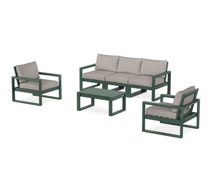 POLYWOOD® EDGE Sectional 4-Piece Deep Seating Set with Sofa in Green / Weathered Tweed