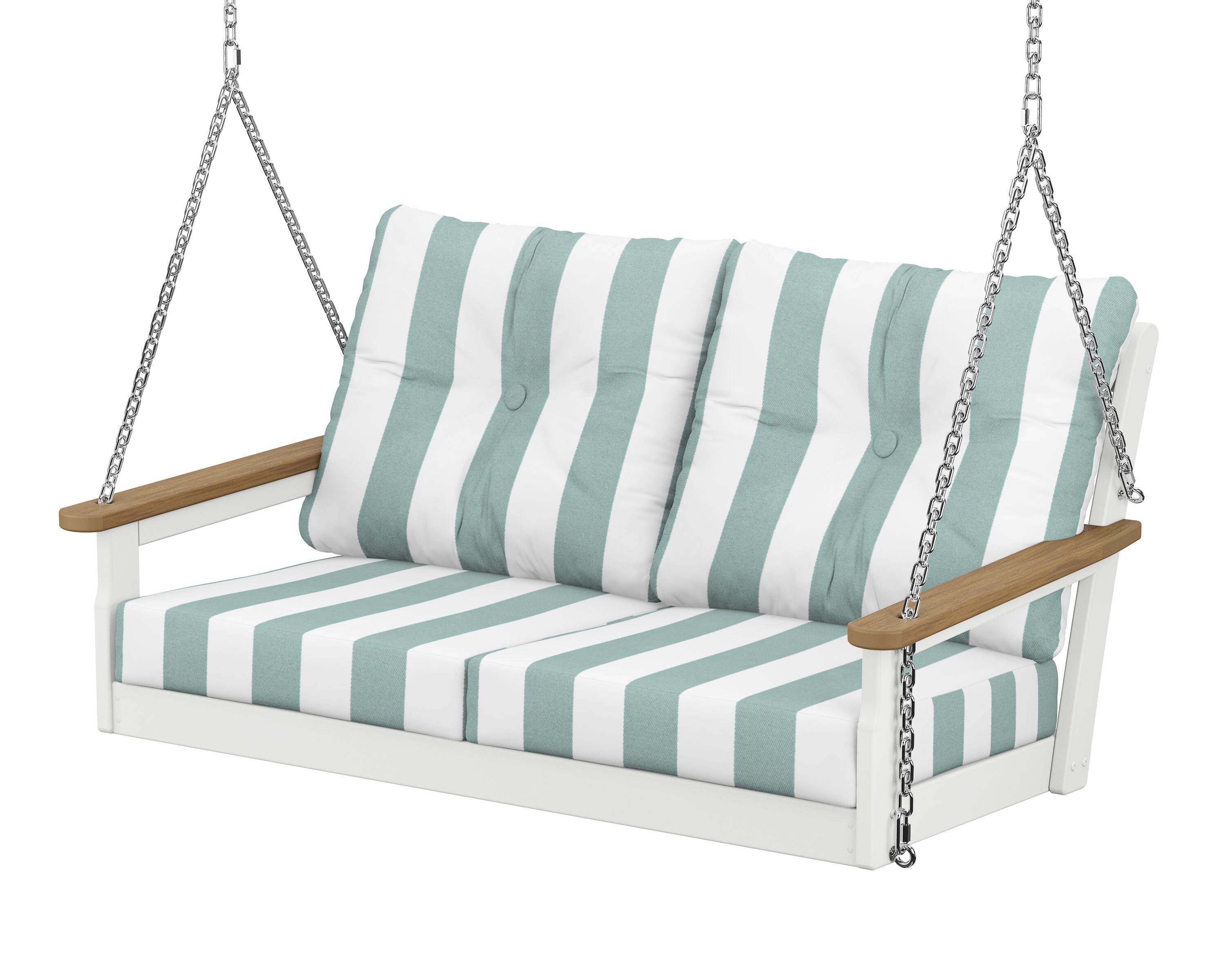 POLYWOOD® Vineyard Deep Seating Swing in White / Natural / Cabana Stripe Glacier Spa