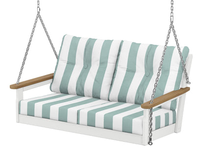 POLYWOOD® Vineyard Deep Seating Swing in White / Natural / Cabana Stripe Glacier Spa