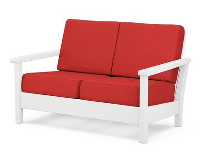 POLYWOOD® Harbour Deep Seating Loveseat in White / Crimson Linen