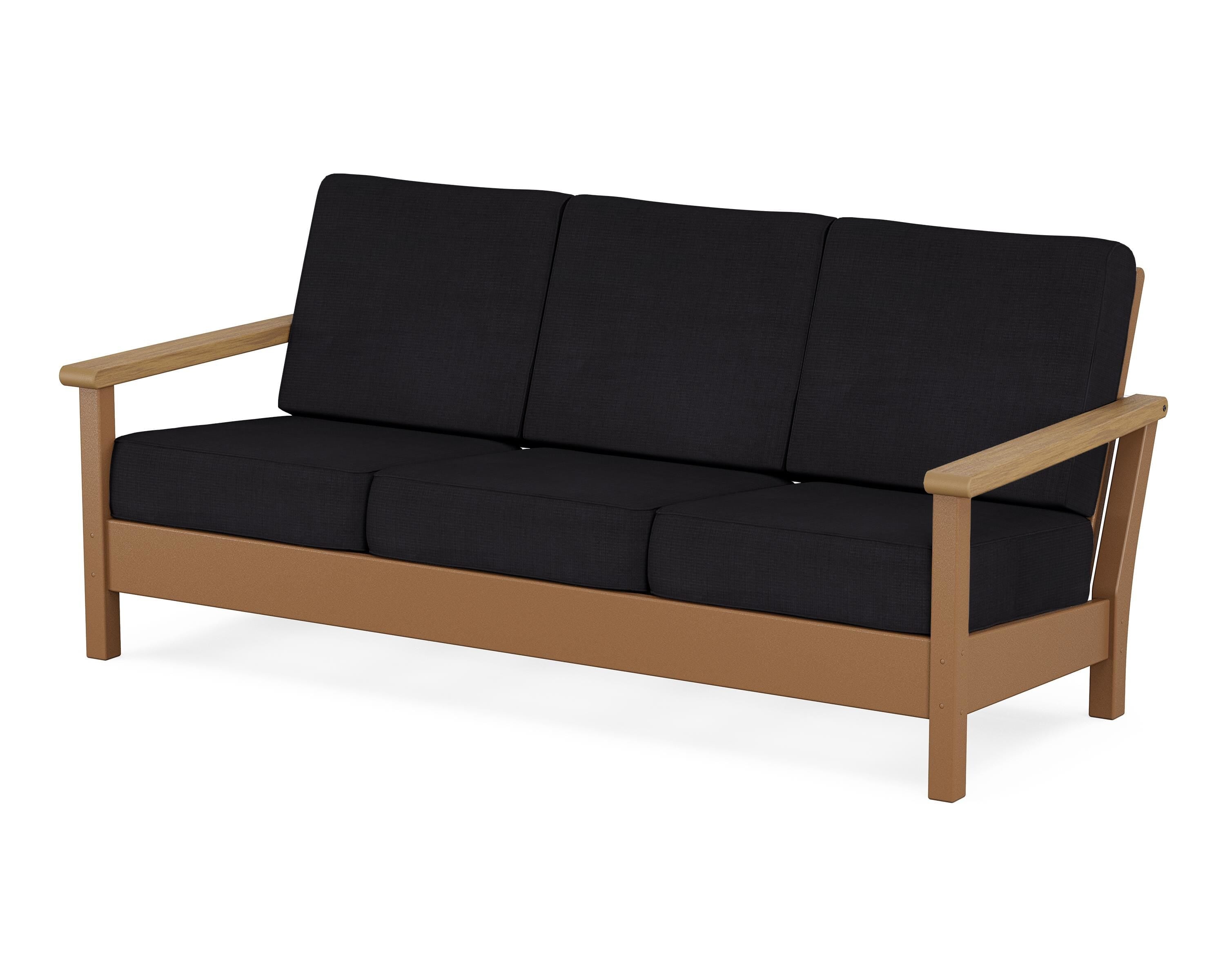 POLYWOOD® Harbour Deep Seating Sofa in Teak / Natural / Midnight Linen