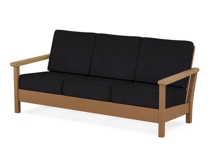 POLYWOOD® Harbour Deep Seating Sofa in Teak / Natural / Midnight Linen