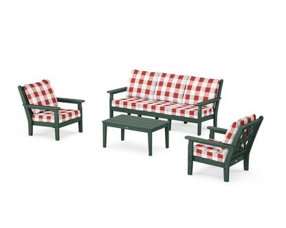 POLYWOOD® Chippendale 4-Piece Deep Seating Set with Sofa in Green / Buffalo Plaid Crimson