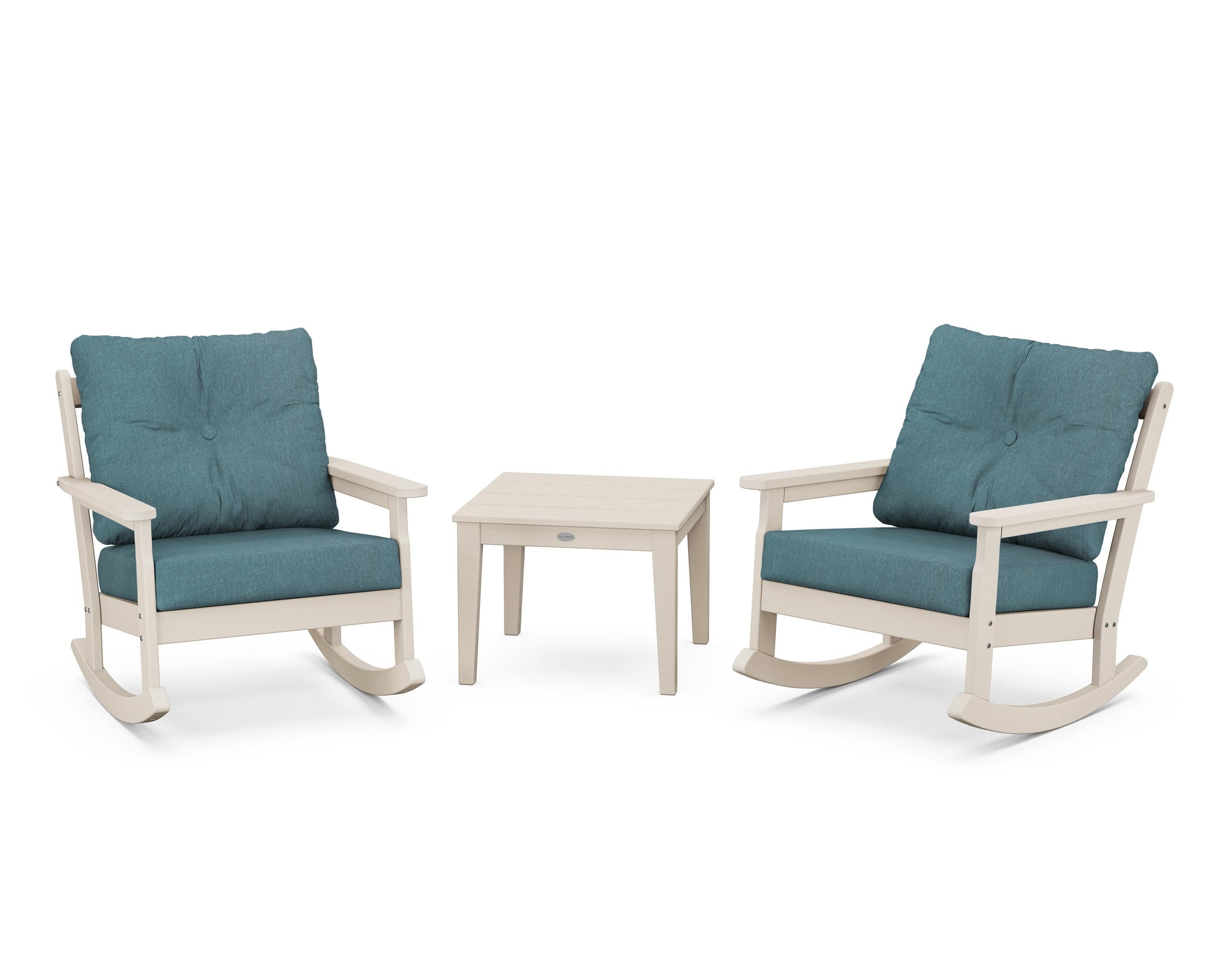 POLYWOOD® Vineyard 3-Piece Deep Seating Rocker Set in Sand / Ocean Teal