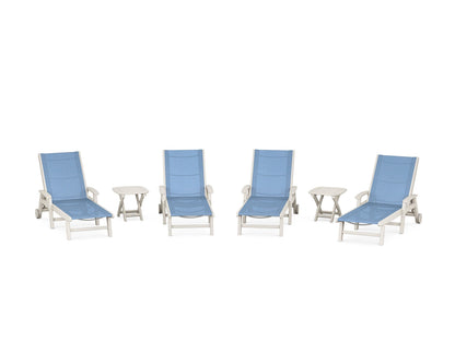 POLYWOOD® Coastal Chaise 6-Piece Set with Wheels in Sand / Poolside Sling