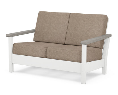 POLYWOOD® Harbour Deep Seating Loveseat in White / Driftwood / Spiced Burlap